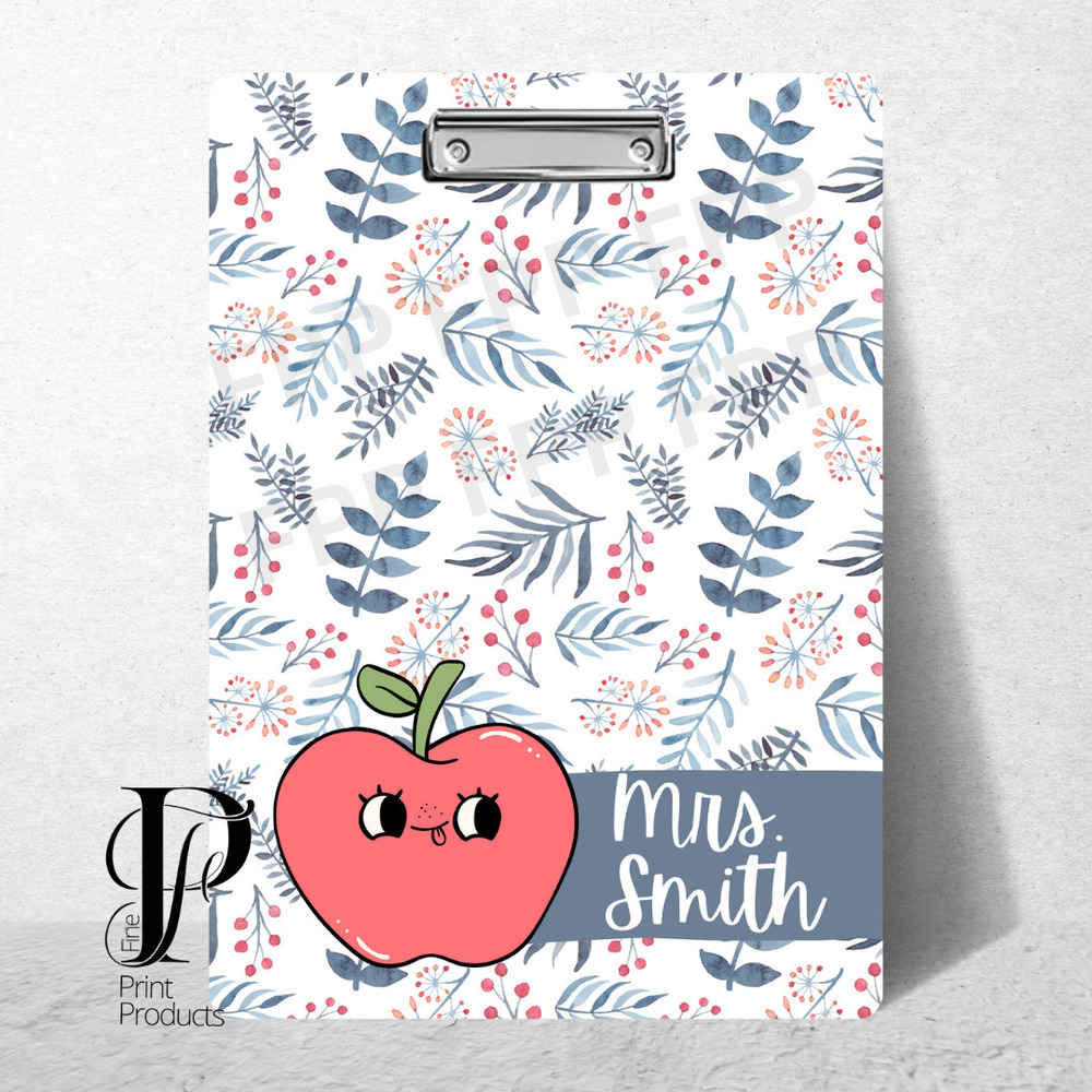Blue Red Floral Apple Clipboard Custom Personalized with your Name